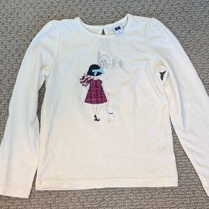 JANIE AND JACK Cream Long Sleeve Top with Pink Dress Girl Applique and Blue Hat